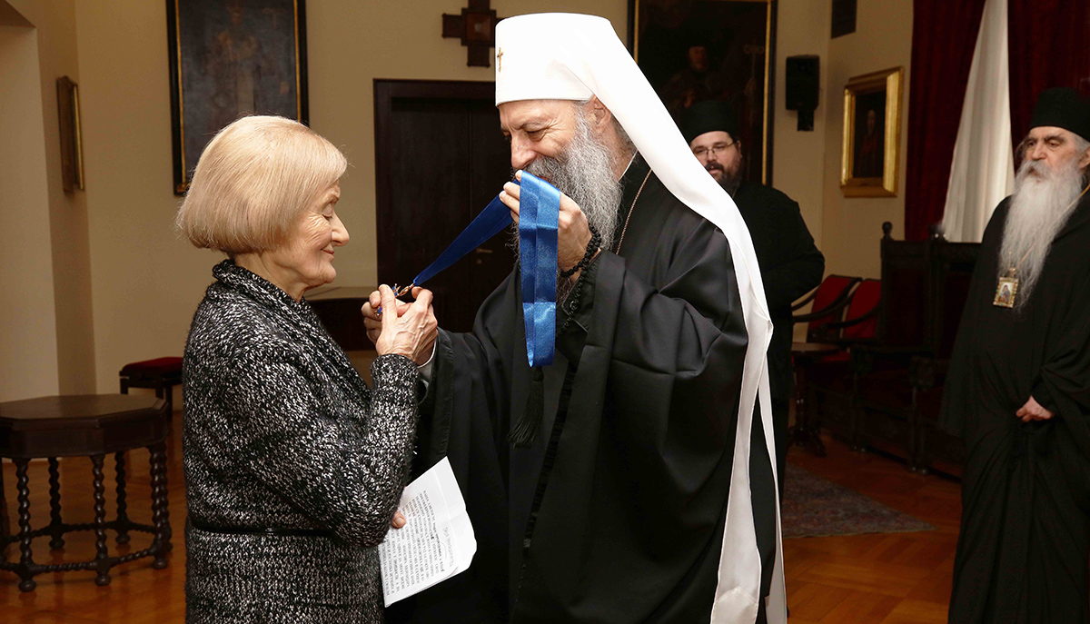 Patriarch Porfirije presented the Order of Saint Sava to Academician Mirjana Živojinović